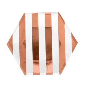 Sechseckige gestreifte Pappteller Roségold Partygeschirr Einwegteller für Geburtstag.