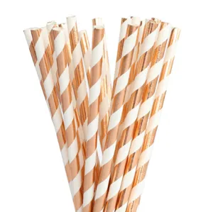 Roségold gestreifte Papiereinwegstrohhalme für Party Geburtstag Hochzeit Tischgeschirr Set