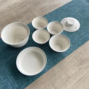 Disposable pulp tea set portable eco-friendly biodegradable travel tea cup set table service.
