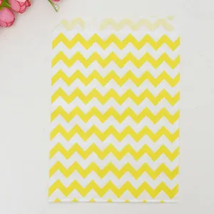 Yellow and white chevron paper bag for snack food packaging, greaseproof treat bags.