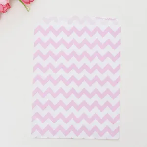 Pink and white chevron paper bag for snacks, food, fries, burgers and candies packaging.