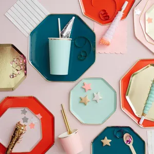 Einweg Pappteller Goldfolie Geschirr Set für Party Geburtstag Hochzeit Picknick 8tlg
