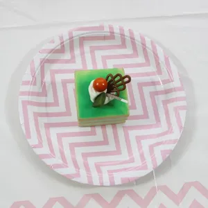 Disposable paper plate pink chevron party tableware for kids birthday celebration dish