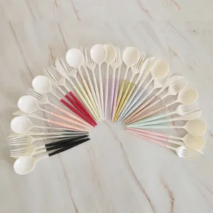 Disposable plastic cutlery set colorful knife fork spoon for party picnic tableware 20cm