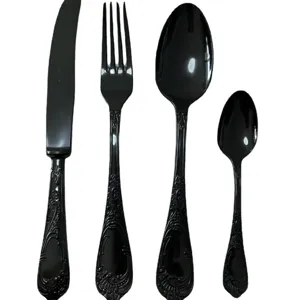 Disposable Plastic Knife Fork And Spoon Set Embossed Pattern Tableware For Birthday Party Wedding Daily Dining Kitchen Supplies