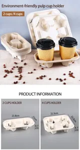 Porte-tasse à café en pulpe biodégradable, plateau jetable écologique pour boissons à emporter.