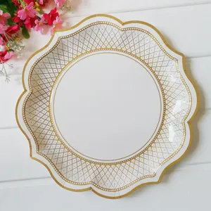 Goldene und weiße dekorative Einweg-Pappteller 30cm elegante Party Tischgeschirr
