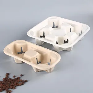Supports de gobelets en pulpe biodégradable, plateaux pour café à emporter 2 et 4 tasses.