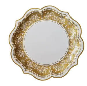 Goldene weiße Einweg Pappteller 30cm vintage barock Party Hochzeit Geschirr Dekor