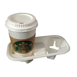 Porte-gobelet à café jetable en pulpe de papier blanc, plateau double pour boissons.