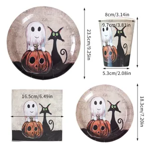Halloween disposable tableware set paper plates cups cute ghost pumpkin party decoration