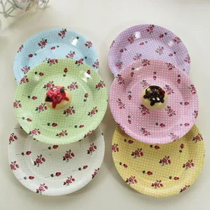 Assiettes en Papier Jetables Motif Pois de Rose Vaisselle Pour Le Thé de l'Après-Midi Fête Gâteau et Dessert