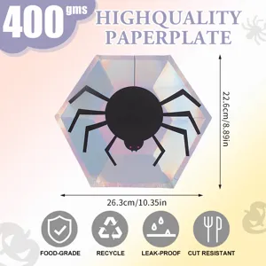 Halloween holographic hexagonal paper plate 400gsm spider disposable party tableware