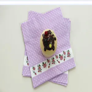 Purple polka dot rose theme paper napkins for birthday party and table decor, square tissue.