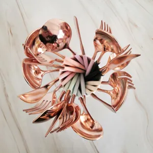Rose gold plastic cutlery set fork spoon knife set for party tableware table decor 20cm