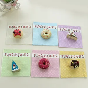Colorful printed paper napkins with rose pattern, square party napkins for kids birthday.