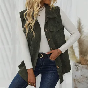 Women's Corduroy Lapel Single-Breasted Vest Casual Solid Color Outerwear Autumn Fashion