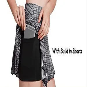 Women athletic tennis golf skort pleated sports skirt with built in shorts pocket