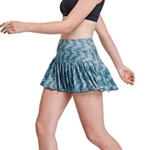 Detailed view of women sports tennis golf pleated skort, mid waist athletic shorts skirt.