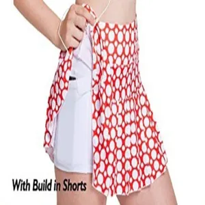 Women athletic sports tennis golf skirt skort with built-in shorts for active outdoor wear.