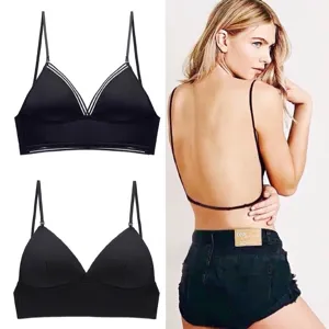 Sexy Ijszijde Rugloos Beha Zonder Beugel Vrouwen U-Rug Driehoekige Cup Lingerie Nylon Polyester Ademend Top