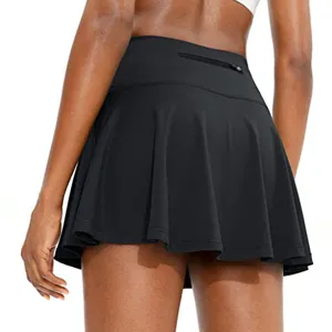 Falda de Tenis Plisada de Cintura Alta para Mujer Con Bolsillo Trasero Skort Deportivo para Yoga Fitness Golf Running Poliéster