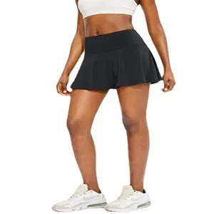 Mujer deporte tenis falda negro cintura alta yoga plisada deporte skort ropa fitness