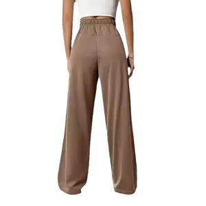 Pantaloni casual larghi a vita alta da donna tinta unita con coulisse vista posteriore