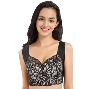 Vista dettagliata del gilet reggiseno in pizzo nero, con lavorazione squisita.