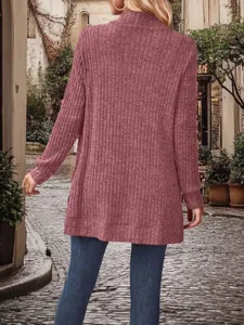 Women's Fall Winter Casual Long Sleeve Solid Color Ribbed Knit Cardigan Sweater Detail.