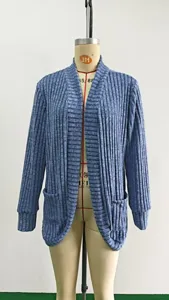 Women's casual solid color long sleeve knit cardigan sweater with pockets for autumn winter.