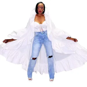 Women solid color long ruffled hooded cloak cape jacket streetwear fashion stylish outerwear top