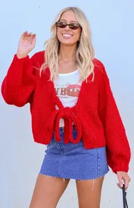 Cardigan pullover in maglia grossa con fiocco reversibile da donna stile corto casual