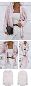Damen Freizeit Kapuze Strickjacke Pullover Reißverschluss Oberbekleidung Mode Strickware