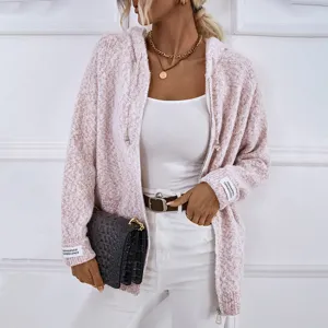 Damen lässige Kapuze Strickjacke Pullover Mantel mit Reißverschluss für den Alltag.