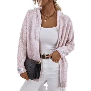 Damen Casual Lose Kapuze Strickjacke Reissverschluss Pullover Mantel Oberbekleidung