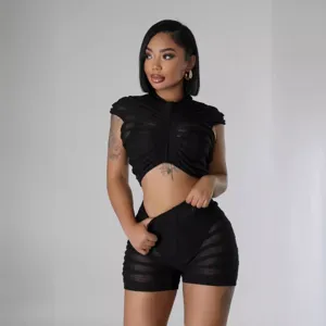 Fashion solid color sexy crop top and high waist skirt two-piece set for women stylish wear