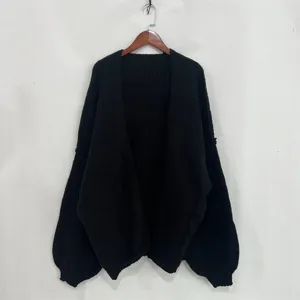 Women's V-Neck Long Sleeve Casual Loose Knit Cardigan Sweater Solid Color Outwear