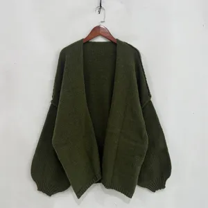 Womens V-Neck Solid Casual Loose Knit Cardigan Sweater Autumn Winter Outerwear Top