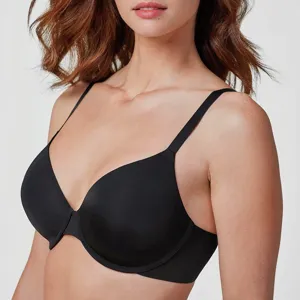 Black seamless underwire push up bra smooth fabric detail view comfortable underwear