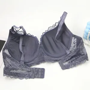 Plus size full lace French wired bra detail shot, delicate floral lace and comfortable strap design.