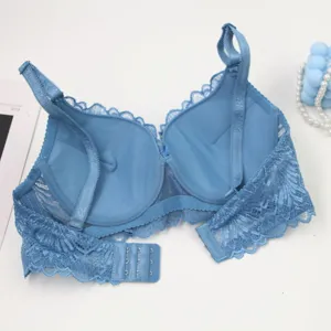 Blue lace push up bra plus size floral bralette comfortable underwire lingerie detail