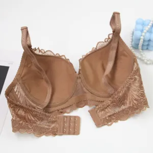 Detailed view of women plus size full lace bra in khaki, comfortable and elegant design.