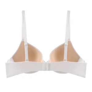Detailed view of the white seamless soft underwire bra interior, showing inner cups and straps.