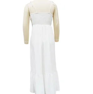 White spaghetti strap backless maxi dress, elegant resort style solid color flowy long dress.