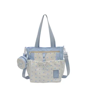 Japanese style cute polka dot canvas tote shoulder bag for women daily casual travel use