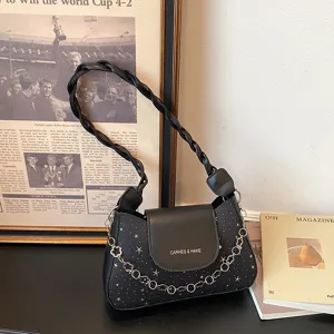 Borsa a spalla da donna nera con stampa a stelle borsa sottoascella in pelle PU casual