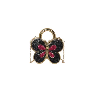 Butterfly acrylic evening bag with gold chain, stylish glitter shoulder bag for women.