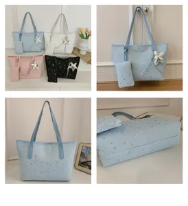 Damen große Kapazität Handtasche mit Sternenmuster, modische Schultertasche mit Stern-Anhänger.