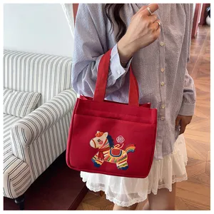 Chinesischer Stil bestickte Segeltuch Handtasche, leichte große Kapazität Tote Tasche Alltag.